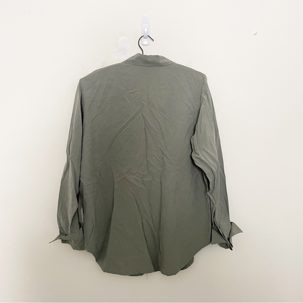 Vintage 90s Express 100% Silk Oversized Button Down Shirt Sage Green Size Small - Picture 8 of 8